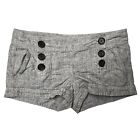 EXPRESS Micro Sailor Buttons Grey Cream Short Shorts Linen Hot Pants 0 Y2K 90s