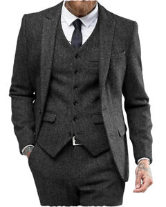 Business Men 3 Piece Suit Tweed Herringbone Tuxedo Suit Size 40r 42r 44r 46r 48r