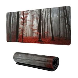 Desk MatBeautiful Autumn Foggy Forest Gaming Mouse PadXXL Extended Mouse Pad ...