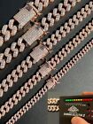 Real Miami Cuban Link Chain Iced MOISSANITE Rose Gold Vermeil Silver Necklace