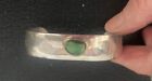 Antique Navajo Sterling Silver Cuff Braclet With Rare Green Turquoise Stone