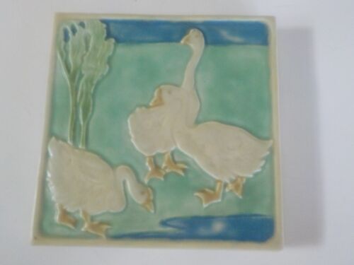Antique Rookwood Pottery tile art 1924 Geese gathering