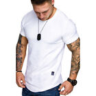 Men Summer Plain Slim Fit Casual Short Sleeve Top Muscle Gym Tee T-shirt Blouse