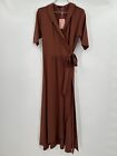 Quince Brown Tencel Jersey Wrap Dress Midi sz XL NWT Short Sleeve