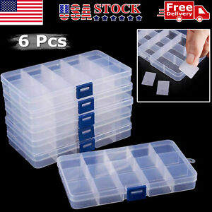 6 Pack Clear Jewelry Box Plastic Bead Storage Craft Container Earrings Organizer
