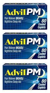 Advil PM Nighttime Pain Reliever Sleep Aid (80 Caps) EXP 06/25 - 3 SEALED (240)