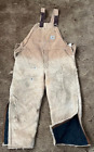 Carhart vtg bib overalls men's 46x30 tan with brown straps with flaws