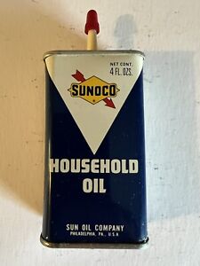 New ListingVintage Sunoco Household Oil Can 4oz Tin Oiler Gas Pump Graphic NOS Unopened