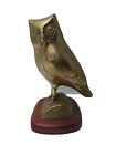 Vintage Heavy Mid Century Brass Owl Perched On Log Statue on Wooden base 8