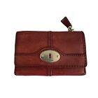 Fossil Maddox Trifold Leather Wallet Card Money Change Holder Red Ox blood