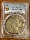 PCGS 1921 HIGH RELIEF PEACE Dollar XF40 Silver $1 US Coin