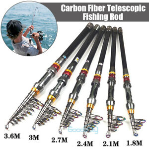Heavy Duty Carbon Fiber Telescopic Fishing Rod Sea Saltwater Freshwater 3.6m US