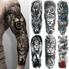 Large Arm Sleeve Lion Crown Waterproof Temporary Tattoo Sticker Wild Wolf Tiger