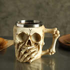 14 oz Stainless Steel Coffee Mug with Skull & Bones Design, Halloween Drinkware