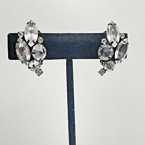 Vintage Schreiner Style Japanned Inverted Stones Open Back Clip On Earrings