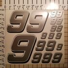 Silver w/White / Black #9's  Racing Numbers Vinyl Decal Sheet 1/10-1/12 Duratrax
