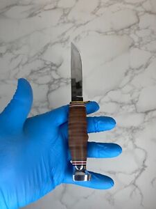 Ka-Bar 1232 Plain Hunter Fixed Blade Hunting Knife Leather Handle no Sheath