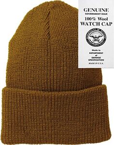 Coyote Brown 100% Wool Hat Warm Winter Knitted Watch Cap USA Made