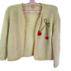 VTG 50-60's Serbin Open Cardigan Wool Mohair Cherrie Cropped Sweater Womens L