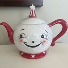 Johanna Parker Carnival Cottage Laughing Luna Moon Tea Pot Red NEW HTF