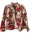 Chicos ladies long sleeve button front collared floral top blazer jacket size 8