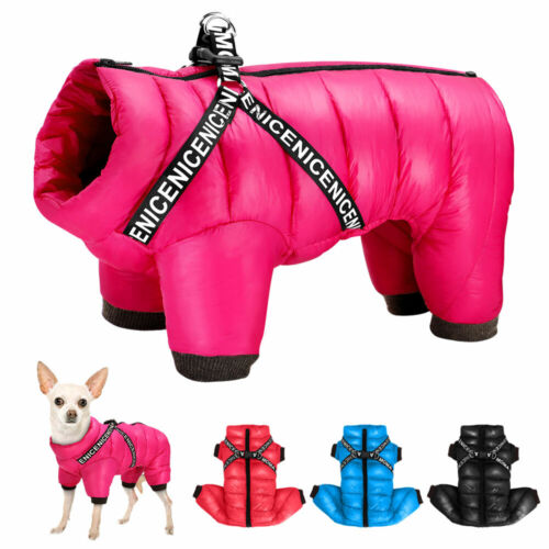 Warm Dog Jacket with Harness Cozy Puppy Coat Winter Clothes Waterproof Snowsuit