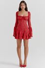 HOUSE OF CB 'Analissa' Scarlet Lace Corset Dress   L 12 / 14   1786
