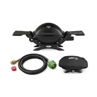 Weber Q1200 Liquid Propane Grill Black with Adapter Hose and Grill Cover