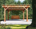 12’x10’ Outdoor Gazebo Wood Pergola with Wood Porch Bench Swing Chair Deck