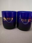Set of 2 Harveys Bristol Cream Cobalt Blue Rocks Lowball Glasses. Pre-Owned 3.5”