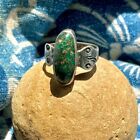 1910s Navajo Harvey Antique SNAKES Persian Green Turquoise Ingot Silver Old Ring