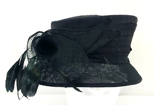 WALTER WRIGHT Black Sinamay Silk Feather Detail Formal Occasion Wear Wedding Hat