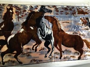 Vintage Empress Running Horse Tapestry Velvety & Colorful 28” X 42”
