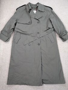 London Fog Trench Coat Womens 6 Petite Green Long Overcoat Rain Jacket Lined S
