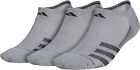 Adidas Men Superlite Stripe 3 No Show Socks (3-Pair), Heather Dark Grey/Black- L