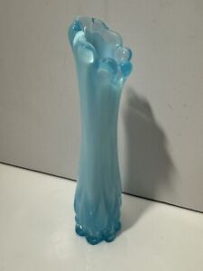 New Listing6” Vintage Fenton Opalescent Blue Cyan Swung Vase -