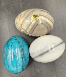 Lot Of 3 Polished Onyx Natural Stone Eggs 2.5