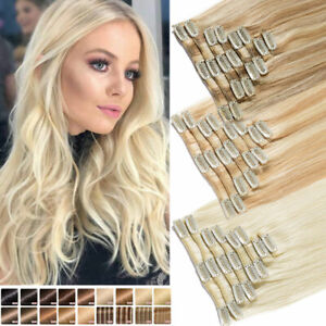 CLEARANCE 100% Human Hair Seamless Clip in Remy Hair Extensions Full Head Blonde