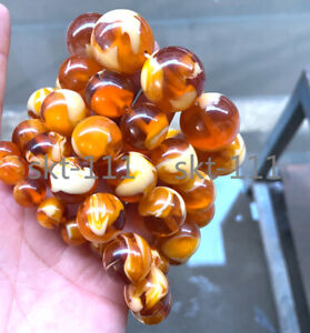 Certificate nature Mexican Gold Silk Amber beeswax Round Bead Bracelet AAA