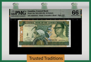 TT PK 13a ND 1991-95 GAMBIA CENTRAL BANK 10 DALASIS PMG 66 EPQ GEM UNCIRCULATED