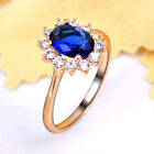 Gold Plated Women Ring Oval Blue Cubic Zirconia Jewelry