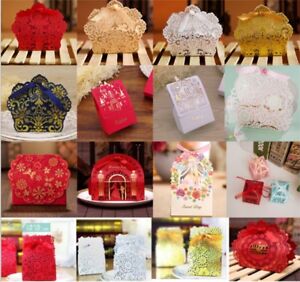 10pcs Lace Laser Cut Cake Candy Gift Boxes with Ribbon Wedding Favor Gift Boxes