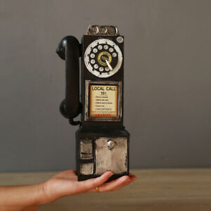 Antique Call Rotary Dial Model Vintage Phone Booth Figurine Retro Home Decor