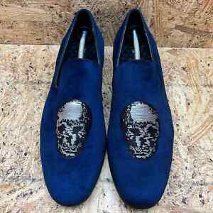 Inc Nova Navy Velvet Sequin Skull Loafer Casual Shoes Mens 13M
