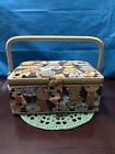 New ListingVintage Wood Woven Sewing Basket Box Cats Or Cat Pattern