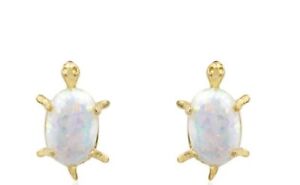 14K Real Solid Gold Opal Turtle Earrings (Pair)