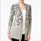 Cashmere Charter Club Luxury Cardigan Sweater Women's Large Open Front Leopard