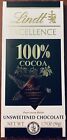 Lindt Unsweetened Dark Chocolate 100% Cocoa EXCELLENCE Bar 1.7 oz 1 Bar