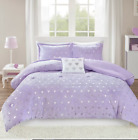 Mi Zone Jenna Geometric Comforter Set 4Pcs Full/Queen Size Purple/Silver