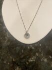 NWT Zales Silver Necklace-Aquamarine Stone w/Diamond Accent Frame Circle Pendant